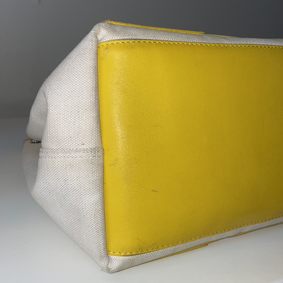 Authentic BALENCIAGA Caba S Hand Bag Canvas Leather White Yellow - Picture 7 of 16